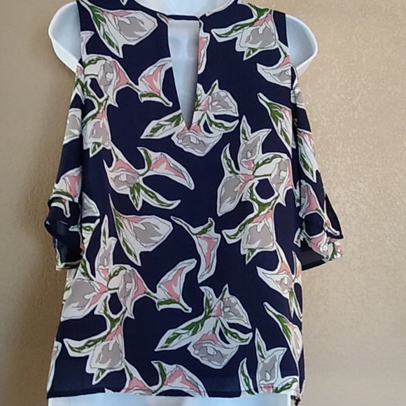JOA Los Angeles M Cold Shoulder Blouse LG Floral - Picture 4 of 8